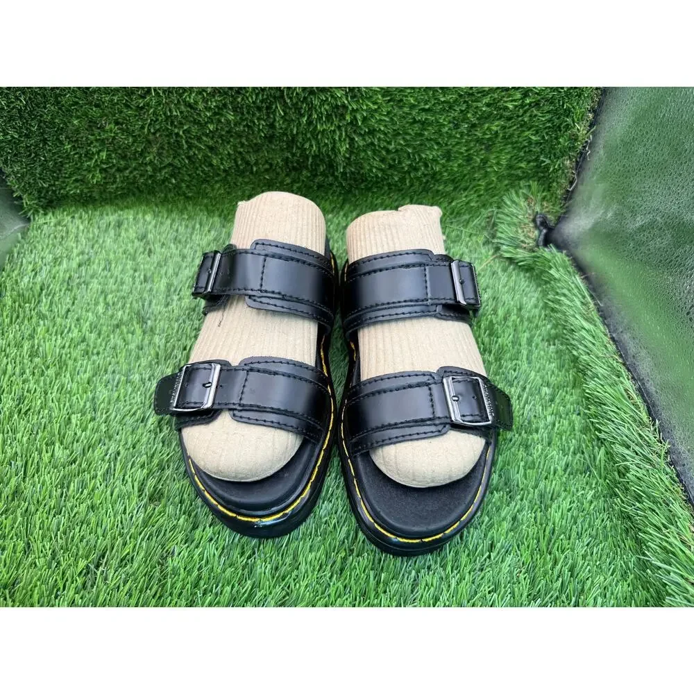 Dr. Martens Myles 11822002 Slide Sandal Women 7 Black Leather Platform DualStrap